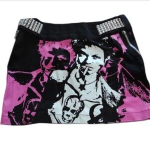 Hot Hell Bunny Mini Skirt in Black stud belt built-in